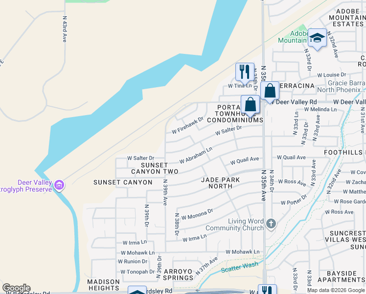 map of restaurants, bars, coffee shops, grocery stores, and more near 3740 West Salter Drive in Glendale