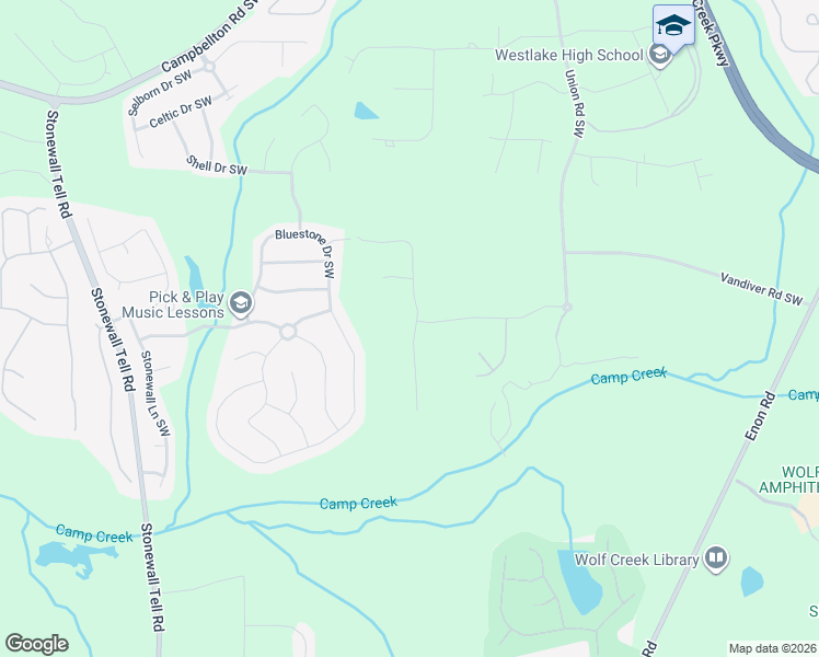 map of restaurants, bars, coffee shops, grocery stores, and more near 2701 Jacanar Lane Southwest in Atlanta