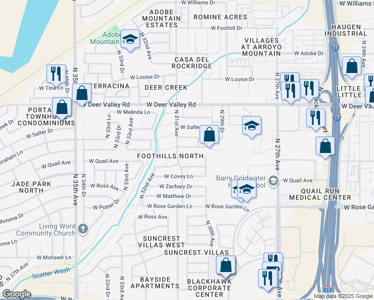 map of restaurants, bars, coffee shops, grocery stores, and more near 3055 West Lone Cactus Drive in Phoenix