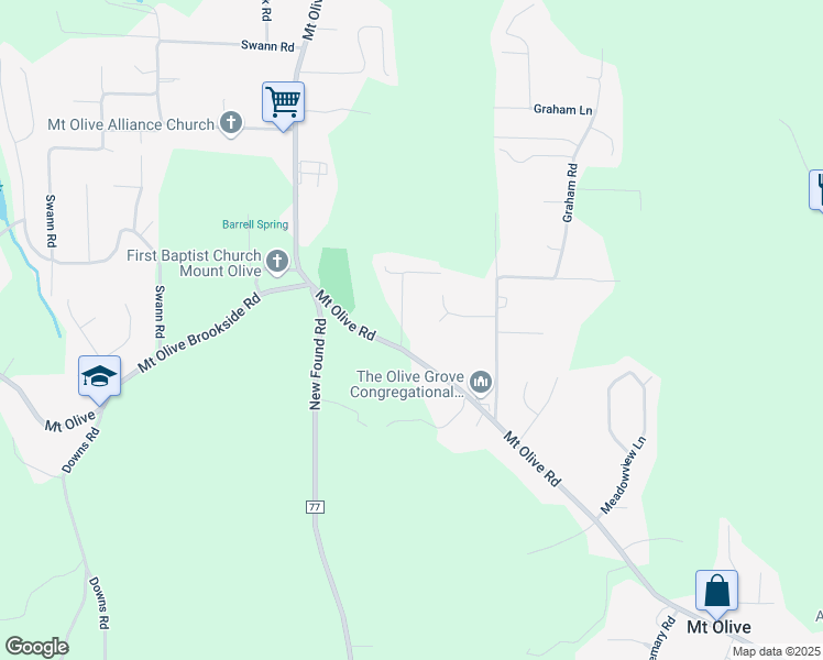 map of restaurants, bars, coffee shops, grocery stores, and more near 5943 Overlook Road in Mount Olive
