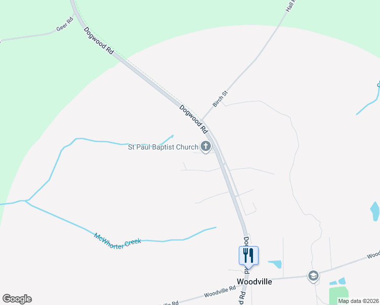 map of restaurants, bars, coffee shops, grocery stores, and more near 1060 Oak Street in Woodville