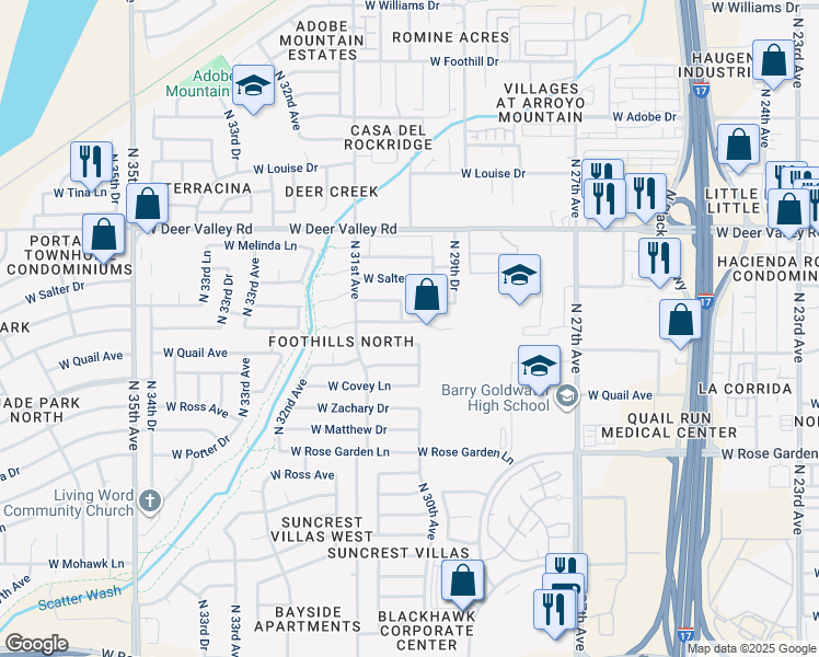 map of restaurants, bars, coffee shops, grocery stores, and more near 3019 West Lone Cactus Drive in Phoenix
