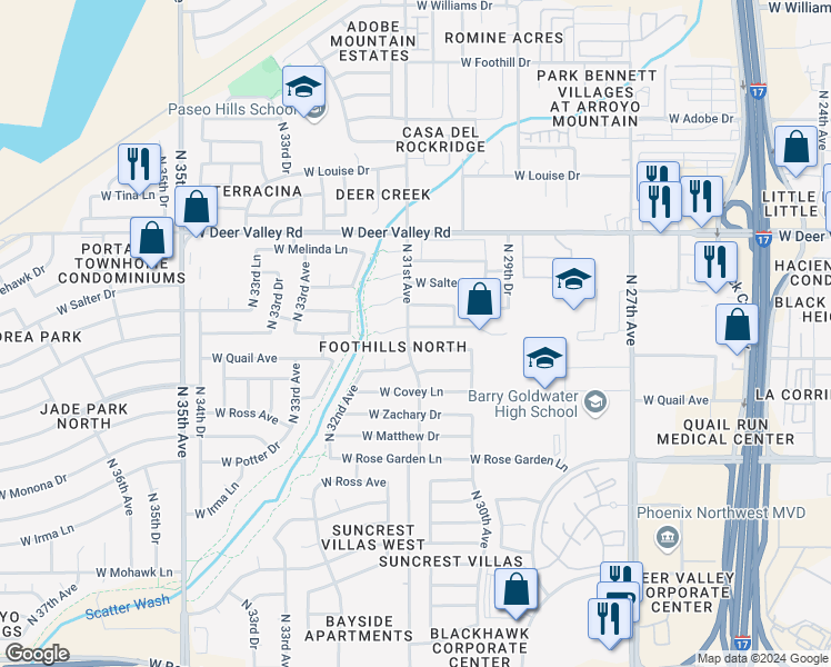 map of restaurants, bars, coffee shops, grocery stores, and more near 3071 West Lone Cactus Drive in Phoenix