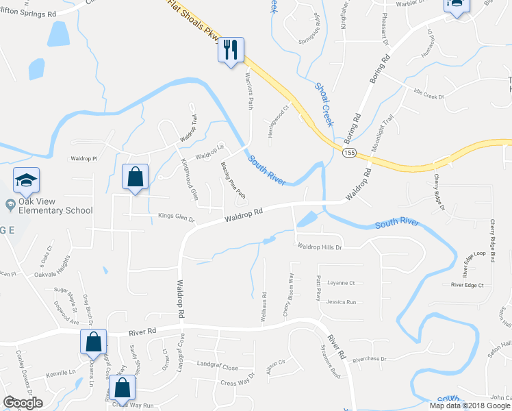 map of restaurants, bars, coffee shops, grocery stores, and more near 3502 Sleeping Fawn Knolls in Decatur