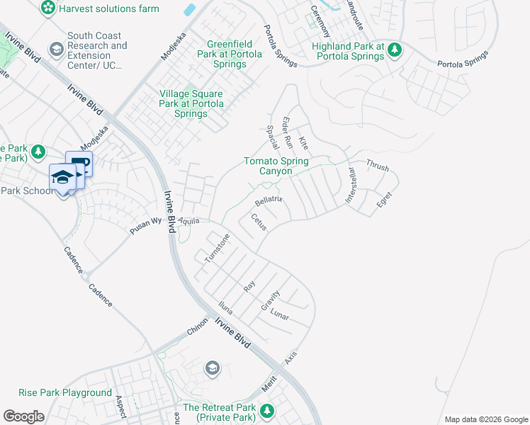 map of restaurants, bars, coffee shops, grocery stores, and more near 60 Claudius Court in Irvine