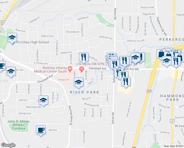 map of restaurants, bars, coffee shops, grocery stores, and more near 2740 Miles Circle in Atlanta