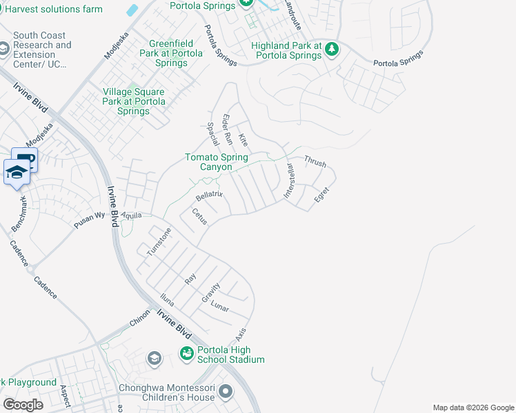 map of restaurants, bars, coffee shops, grocery stores, and more near 70 Hawking in Irvine