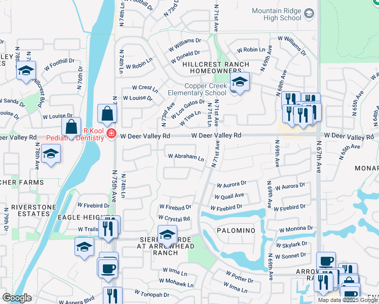 map of restaurants, bars, coffee shops, grocery stores, and more near 7205 West Melinda Lane in Glendale