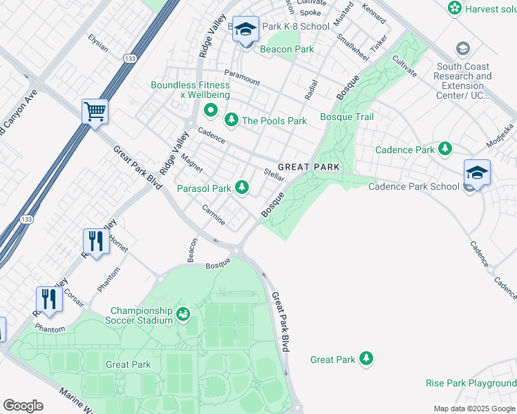 map of restaurants, bars, coffee shops, grocery stores, and more near 156 Catalyst in Irvine