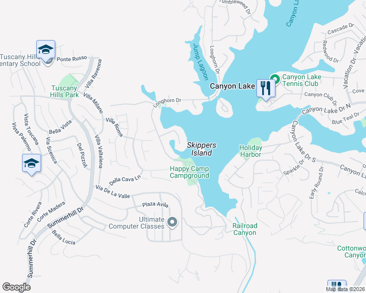 map of restaurants, bars, coffee shops, grocery stores, and more near 21974 Strawberry Lane in Canyon Lake