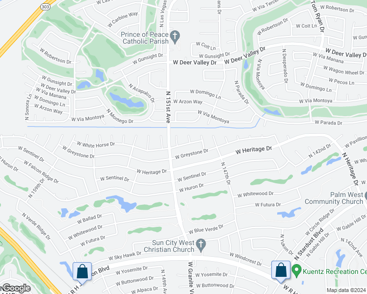 map of restaurants, bars, coffee shops, grocery stores, and more near 21602 149th Drive in Sun City West