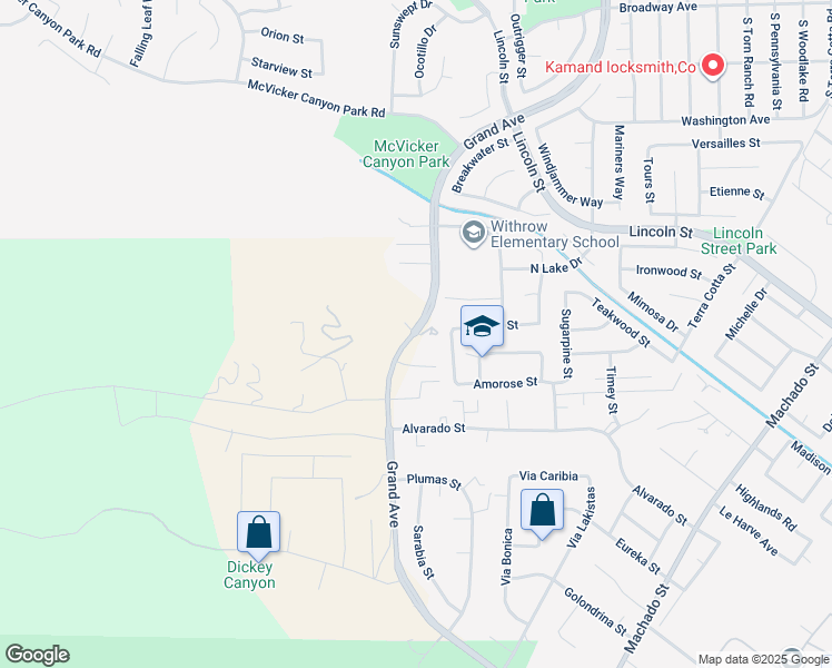 map of restaurants, bars, coffee shops, grocery stores, and more near 29335 Grand Avenue in Lake Elsinore