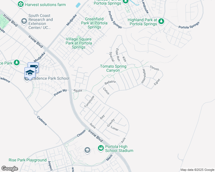map of restaurants, bars, coffee shops, grocery stores, and more near 62 Claudius Court in Irvine