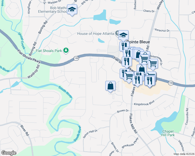 map of restaurants, bars, coffee shops, grocery stores, and more near 3575 Hancock View in Decatur