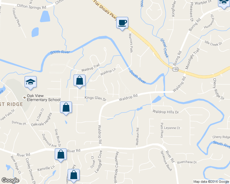 map of restaurants, bars, coffee shops, grocery stores, and more near 3490 Kingswood Trail in Decatur