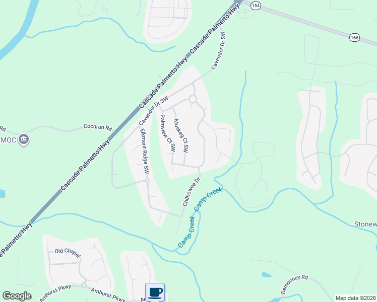 map of restaurants, bars, coffee shops, grocery stores, and more near 2672 Muskeg Court Southwest in Atlanta