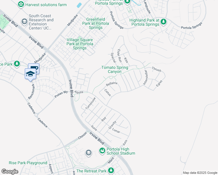 map of restaurants, bars, coffee shops, grocery stores, and more near 62 Claudius Court in Irvine
