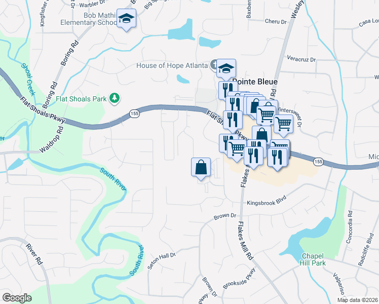 map of restaurants, bars, coffee shops, grocery stores, and more near 3484 Shepherds Path in Decatur