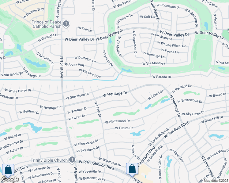map of restaurants, bars, coffee shops, grocery stores, and more near 14515 West Greystone Drive in Sun City West