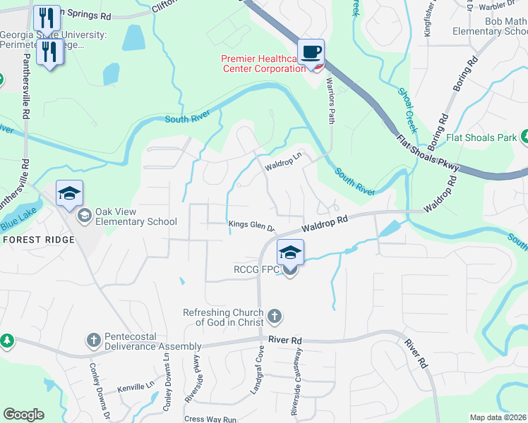 map of restaurants, bars, coffee shops, grocery stores, and more near 3202 Kingswood Place in Decatur