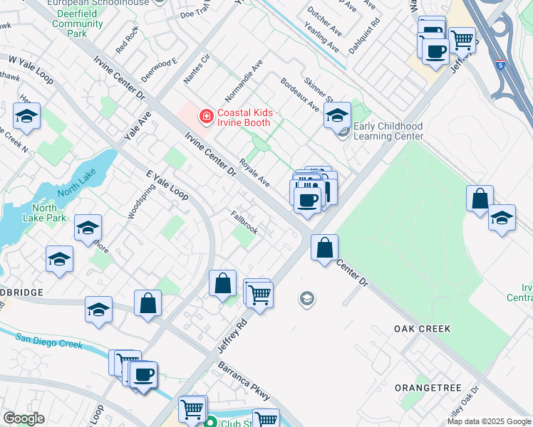 map of restaurants, bars, coffee shops, grocery stores, and more near 61 Ashbrook in Irvine