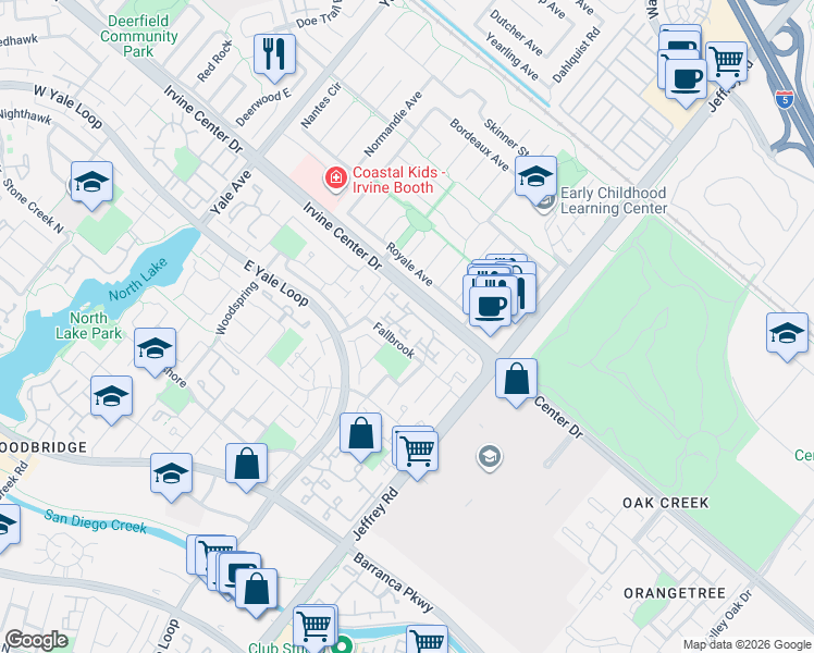 map of restaurants, bars, coffee shops, grocery stores, and more near 51 Ashbrook in Irvine