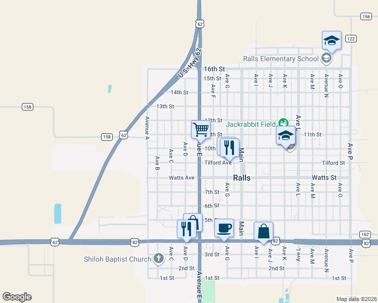 map of restaurants, bars, coffee shops, grocery stores, and more near 400-416 10th St in Ralls