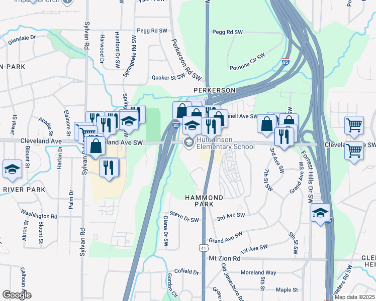 map of restaurants, bars, coffee shops, grocery stores, and more near 650 Cleveland Avenue Southwest in Atlanta