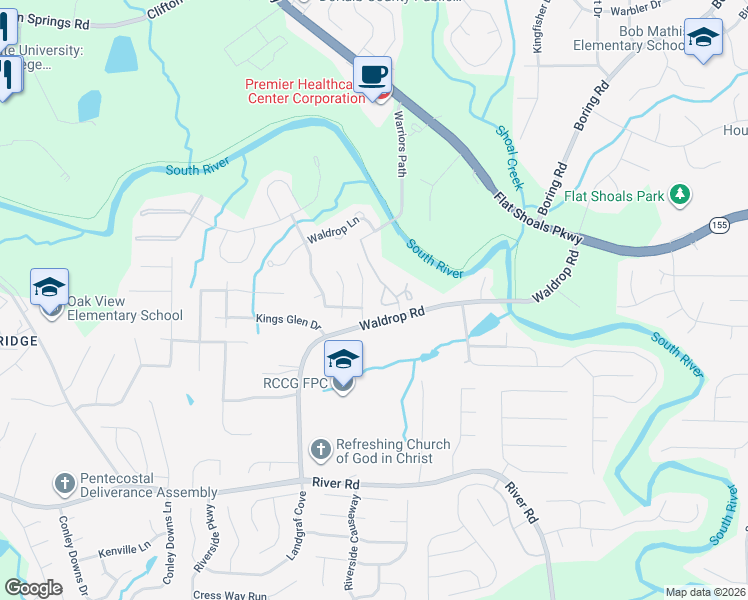map of restaurants, bars, coffee shops, grocery stores, and more near 3471 Blazing Pine Path in Decatur