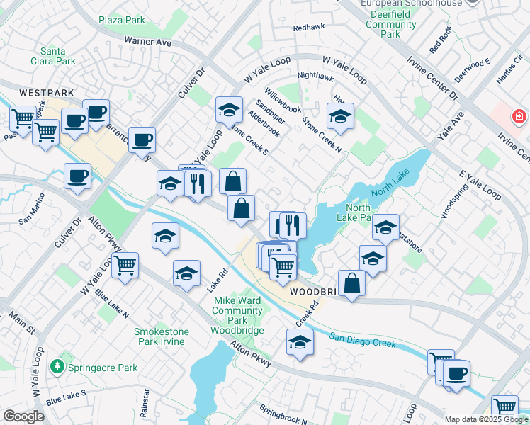 map of restaurants, bars, coffee shops, grocery stores, and more near 8 Osprey in Irvine