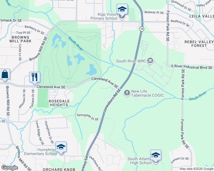 map of restaurants, bars, coffee shops, grocery stores, and more near 462 Burgundy Terrace Southeast in Atlanta
