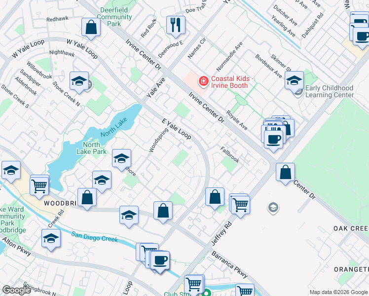 map of restaurants, bars, coffee shops, grocery stores, and more near 19 Willowgrove in Irvine