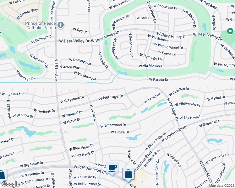 map of restaurants, bars, coffee shops, grocery stores, and more near 14408 West Heritage Drive in Sun City West