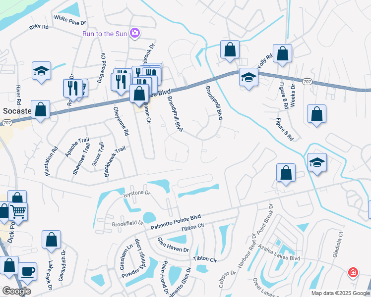 map of restaurants, bars, coffee shops, grocery stores, and more near 311 Rice Mill Drive in Myrtle Beach