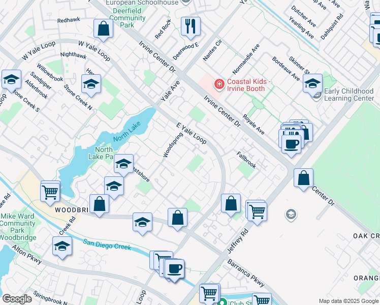map of restaurants, bars, coffee shops, grocery stores, and more near 1 Rockwren in Irvine