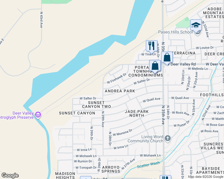 map of restaurants, bars, coffee shops, grocery stores, and more near 3739 West Melinda Lane in Glendale