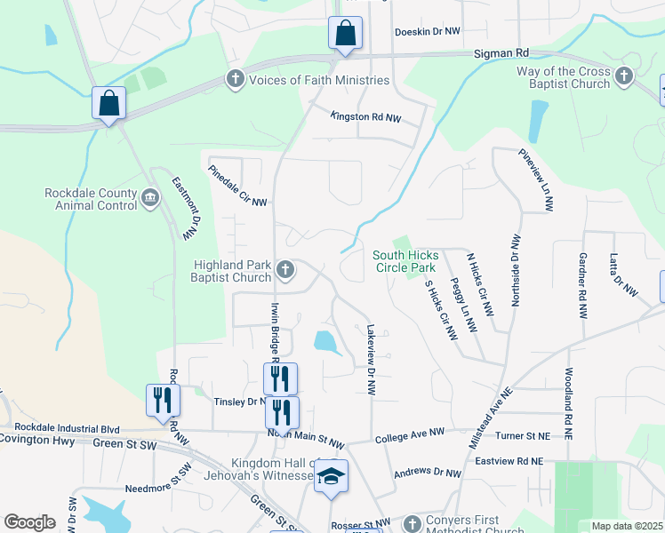 map of restaurants, bars, coffee shops, grocery stores, and more near 1044 Laurel Court in Conyers