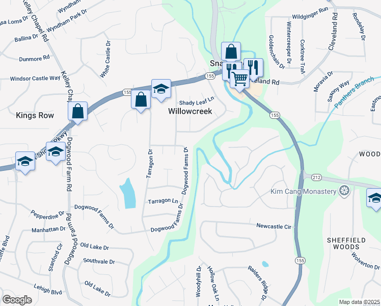 map of restaurants, bars, coffee shops, grocery stores, and more near 4640 Dogwood Farms Drive in Decatur