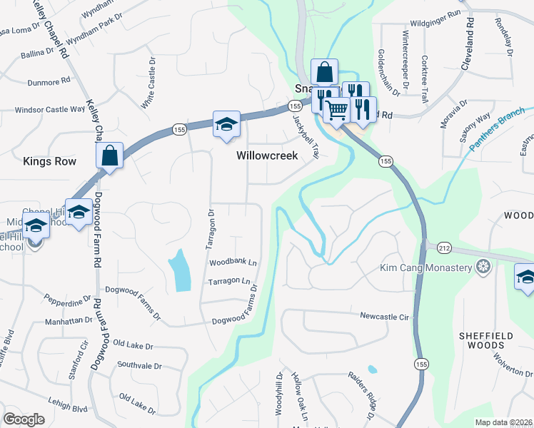 map of restaurants, bars, coffee shops, grocery stores, and more near 4640 Dogwood Farms Drive in Decatur