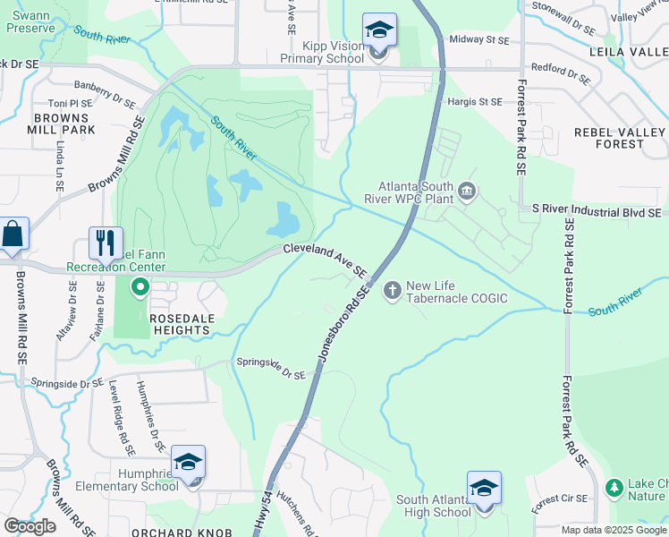map of restaurants, bars, coffee shops, grocery stores, and more near 458 Burgundy Terrace Southeast in Atlanta