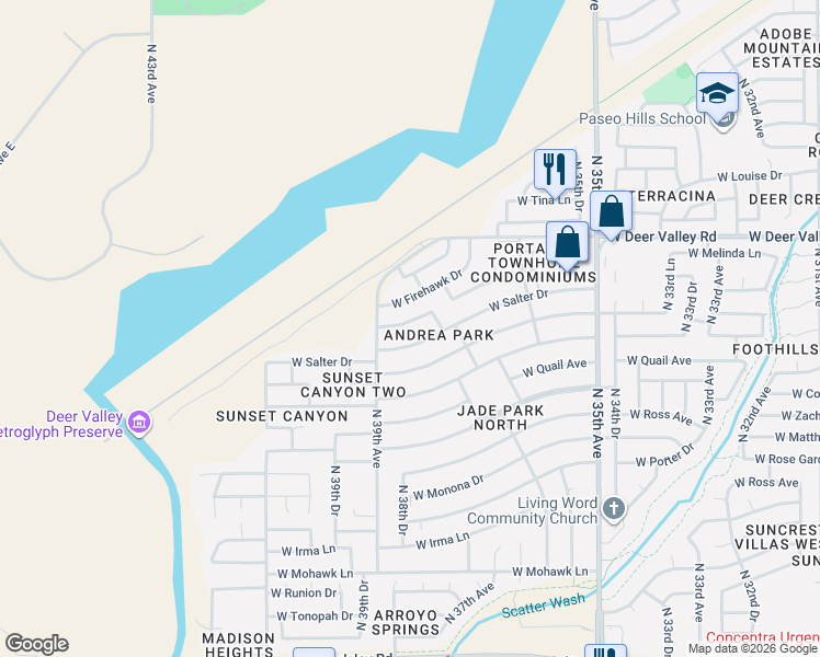 map of restaurants, bars, coffee shops, grocery stores, and more near 3739 West Melinda Lane in Glendale