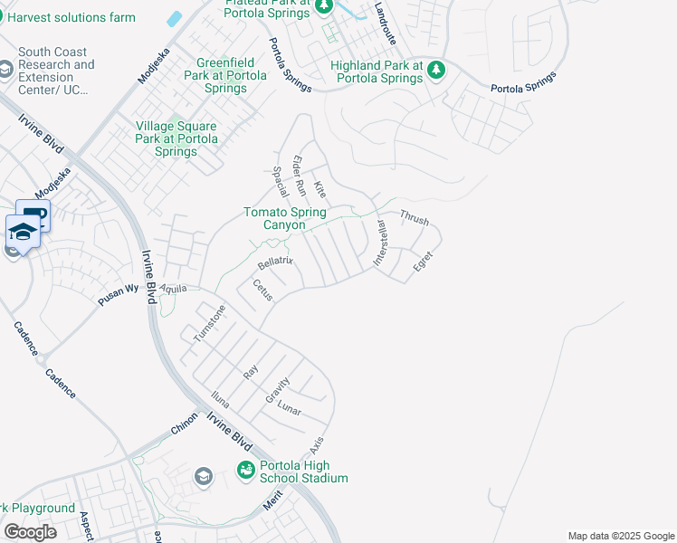 map of restaurants, bars, coffee shops, grocery stores, and more near 71 Einstein Way in Irvine