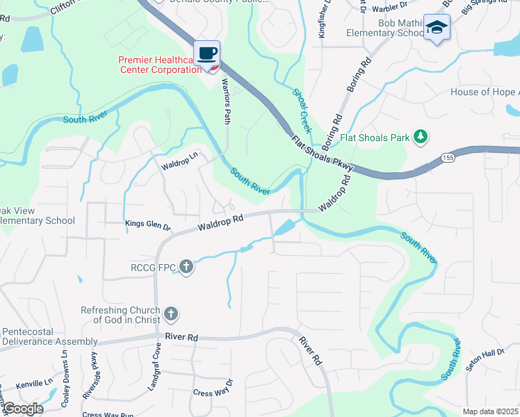 map of restaurants, bars, coffee shops, grocery stores, and more near 3589 Waldrop Road in Decatur