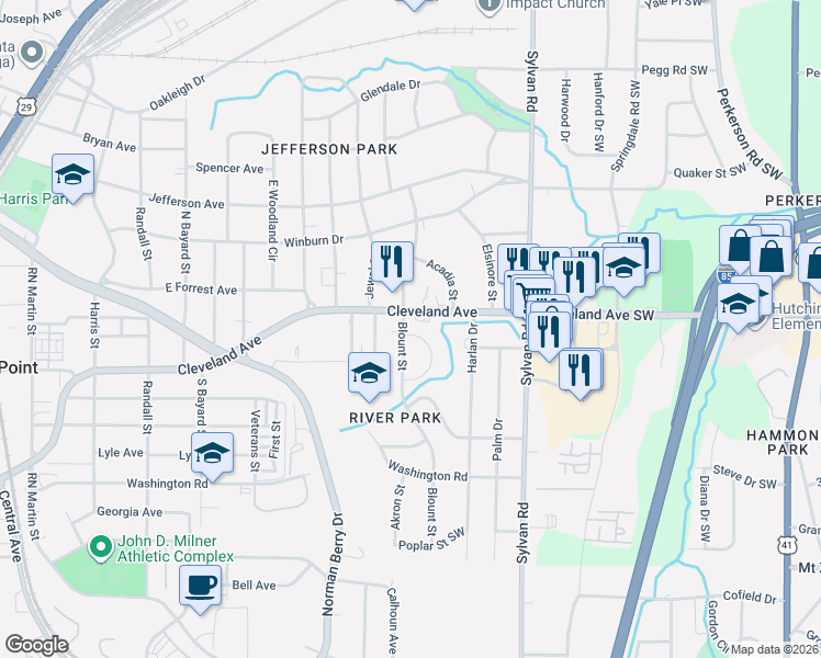 map of restaurants, bars, coffee shops, grocery stores, and more near 2718 Miles Circle in Atlanta