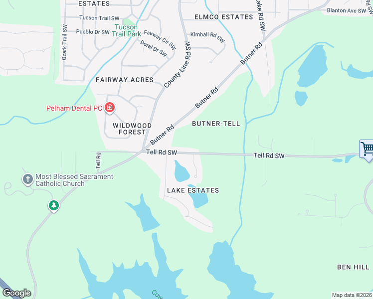 map of restaurants, bars, coffee shops, grocery stores, and more near 4451 Tell Road Southwest in Atlanta