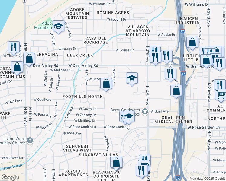 map of restaurants, bars, coffee shops, grocery stores, and more near 2952 West Lone Cactus Drive in Phoenix