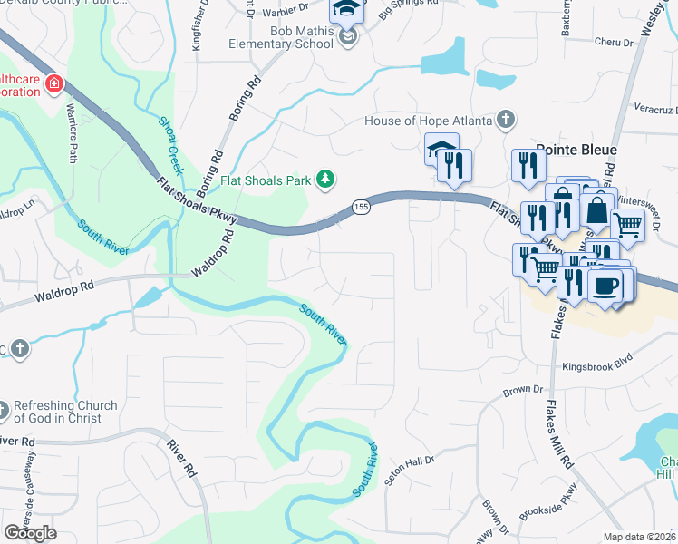 map of restaurants, bars, coffee shops, grocery stores, and more near 3499 Cherry Tree Court in Decatur