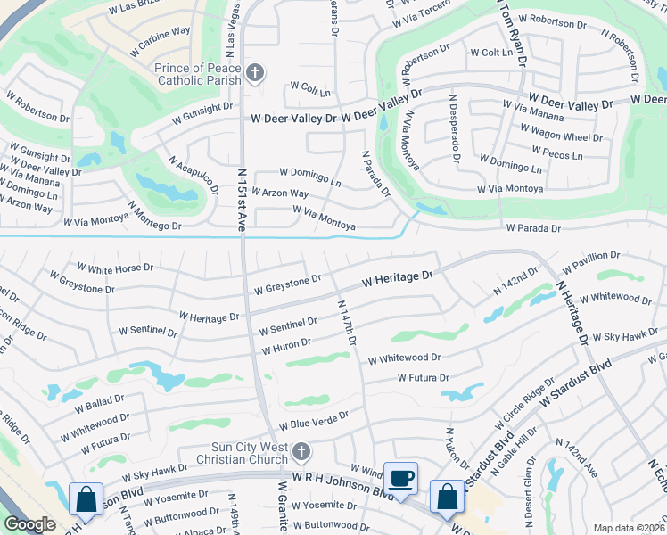 map of restaurants, bars, coffee shops, grocery stores, and more near 21601 North 147th Drive in Sun City West