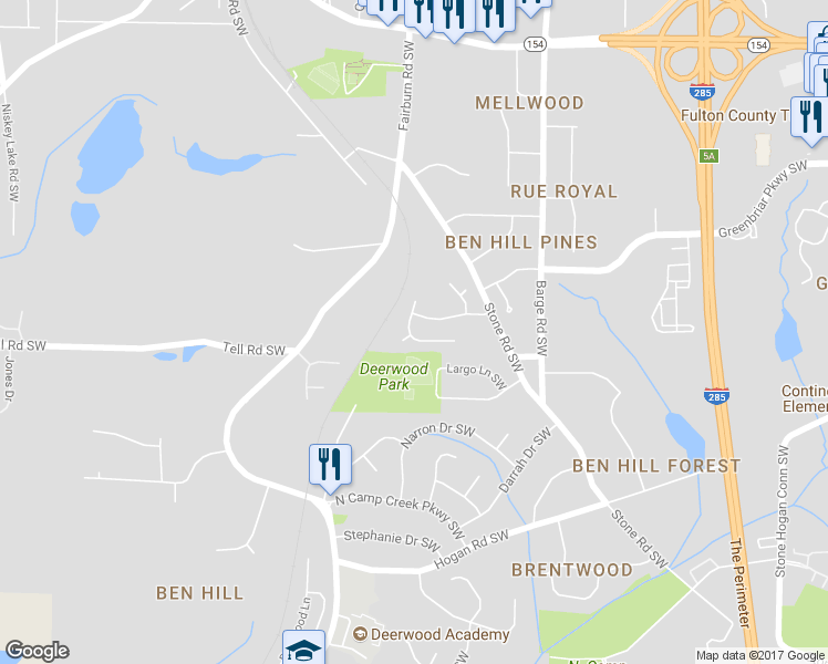 map of restaurants, bars, coffee shops, grocery stores, and more near 3800 Hempstead Way in Atlanta