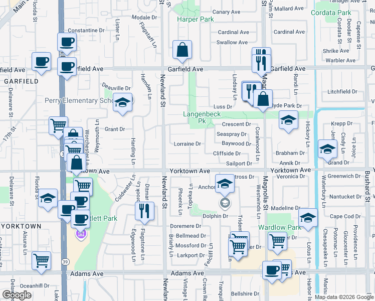 map of restaurants, bars, coffee shops, grocery stores, and more near 8611 Palermo Drive in Huntington Beach